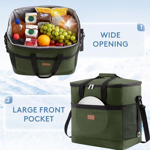 Lifewit Cooler Bag 30/50/60 Cans Collapsible and Insulated Large Lunch Bag Leakproof Soft Cooler Portable Tote for Camping/BBQ/Family Outdoor Activities - color: Green, size: 60-Can(40L)