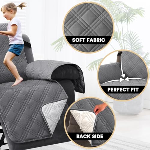 PrinceDeco Recliner Cover 100% Waterproof Couch Cover Sofa Cover for Living Room Water Resistant Furniture Protector with Elastic Straps for Pets Dog(Recliner28,Grey) - color: Grey, size: Recliner