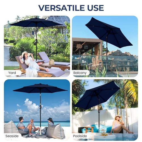 SUNVIVI OUTDOOR 7.5' Outdoor Patio Umbrella, Patio Umbrella, Market Umbrella, Aluminum Pole Umbrella with Push Button Tilt and Crank, 6 Ribs, Polyester Canopy, Navy Blue