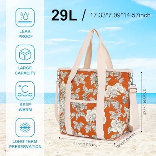 Nanxson 9L/15L/29L Extra Large Insulated Lunch Bag for Women Adult Reusable Leakproof Picnic Lunch Box Freezable Cooler Tote Bag (29L,B-Orange Flower) - color: B-Orange Flower, size: 29L