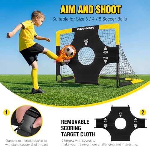 Kid Soccer Goal and Soccer Ball Targets Set - 6x4 / 4X3 ft Backyard & Indoor Soccer Goal, Portable Pop Up Soccer Net with Soccer Targets, Cones, Soccer Training Equipment for Ages 3-16 Year Gift - color: 1. Black Yellow