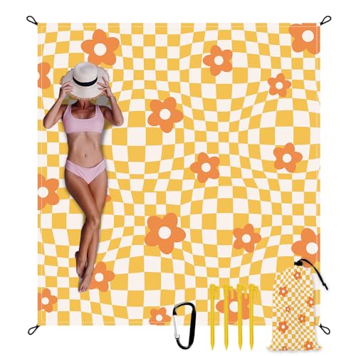 Beach Blanket Waterproof Sandproof Extra Large 9 Ft X 10 Ft for 8 Adults Oversized Sand Free Beach Mat with 4 Corner Pockets and Stakes Portable for Beach Picnic Travel Camping (Orange) - color: Orange, size: 9 X 10 FT(1-8 Person)