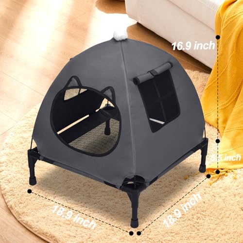 Pozico Elevated Pet Bed with Breathable Mesh for Small Cat and Dog, Raised Cooling Pet Cot for Puppy and Kitty, 18.9x18.9 inch (Dark Gray Bed with Canopy) - color: Dark Gray Bed with Canopy