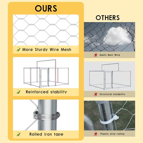 7.5 FT Large Outdoor Dog Kennel with Roof Heavy Duty Dog Kennel House, Galvanized Chain Link Dog Runs Pet Playpen with Waterproof UV-Resistant Cover and Secure Lock - size: 90"×90"×63"