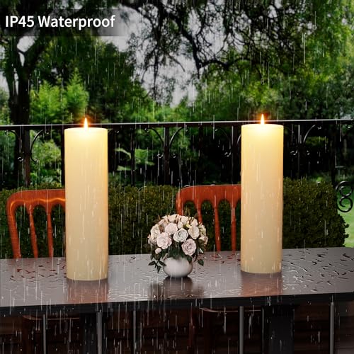BUTHY 14" x 4" Large Outdoor Candles with Timer Waterproof Flickering LED Flameless Candles Battery Operated with Remote Fake Pillar Candles Realistic for Patio Porch Lanterns, Ivory 2 Pack - color: Ivory, size: 14in-2Pack