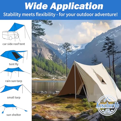 Tent Poles for Tarp, KescherAb Adjustable Tarp Poles Aluminium Tarp Poles Set of 2 for Tent Fly, Awning, Outdoor Camping, Hiking, Backpacking & Rainfly with Pegs & Reflective Ropes, Grey - color: Gray
