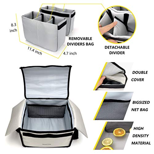 Insulated Drink Carrier - Keep Drink Cold & Food Hot, Reusable Caddy with Dividers & Clear Pocket
