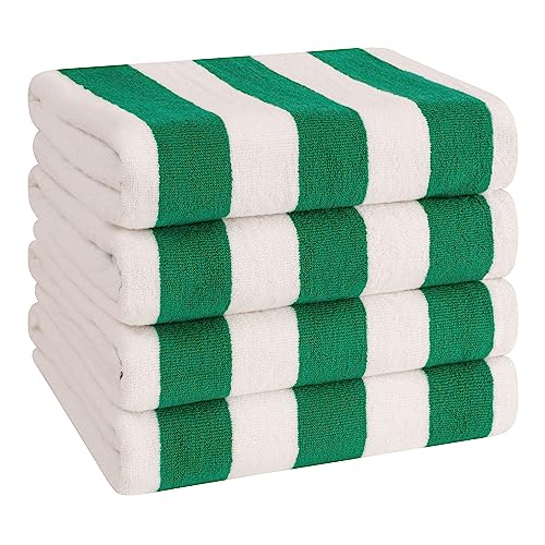 American Soft Linen Cabana Striped Beach Towels, 30x60 inch 4 Piece Oversize Pool Towels, Quick Drying Sand Free Swim Towels, Moss Green - color: Green