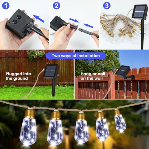Upgraded Solar String Lights Outdoor, 24FT Solar Patio Lights, String Lights for Outside, 20 Shatterproof LED Bulbs [Waterproof & 8 Modes] for Garden Yard Fence Balcony Camping Decor - White - color: Solar-White