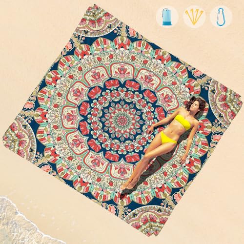 Beach Blanket Waterproof Sandproof 1-7 Adult Oversized 78 '' × 81 '' Lightweight Durable Compact Sand Free Extra Large Beach Mat for Travel Camping Hiking Picnic Blanket - color: Mandala2, size: 78“x81”