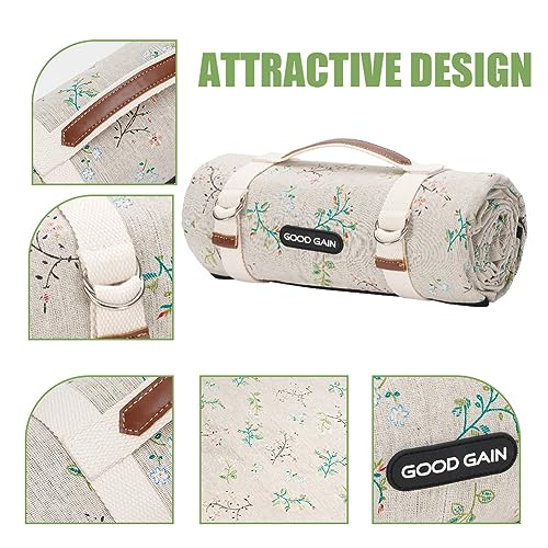 Picnic Outdoor Blankets Waterproof Extra Large - Beach Mat Foldable with Carry Strap Camping Woodchip Picnic Basket with Double Folding Handles, Natural Woven Basket, Gift Packing Woven Basket