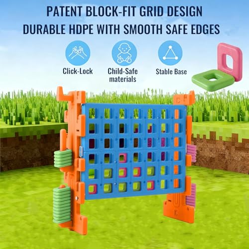 SDADI 'Click' Giant 4-in-a-Row Game Set with Block-Style Assembly, Adjustable Height 4-to-Score Connect Game, Portable Family Yard Game for Indoor & Outdoor Play - color: Blue Orange