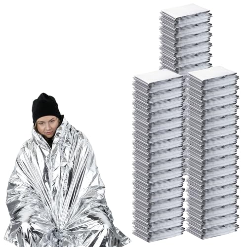 150PCS Emergency Blankets Foil Mylar Thermal Individually Wrapped, Waterproof Survival Blanket for Camping, Outdoors, First Aid Kit Travel