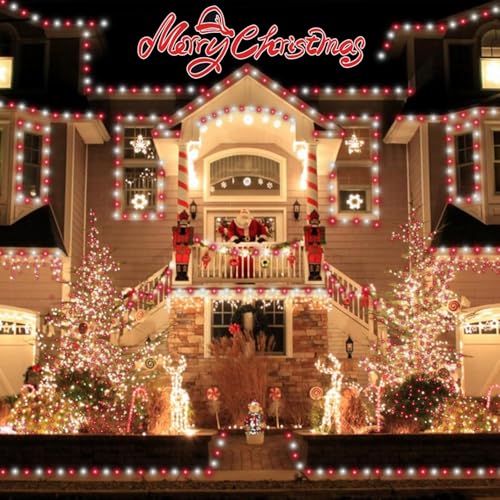 QITONG 4 Pack Solar Fairy Lights, Each 33ft 100 LED Red and White Christmas String Light Outdoor Waterproof, 8 Modes Silver Wire Twinkle Mini Lights - color: Red/White, size: 4Pack*100LED