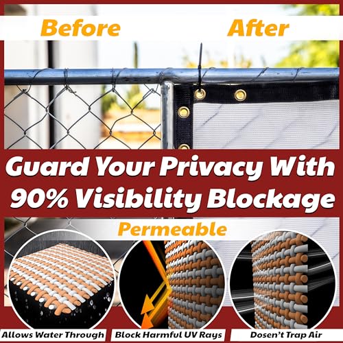 Amgo 4' x 12' White Fence Privacy Screen, Commercial Standard Heavy Duty Windscreen with Bindings & Grommets, 90% Blockage, Cable Zip Ties Included (We Make Custom Size) - color: White, size: 0 4' X 1 2'