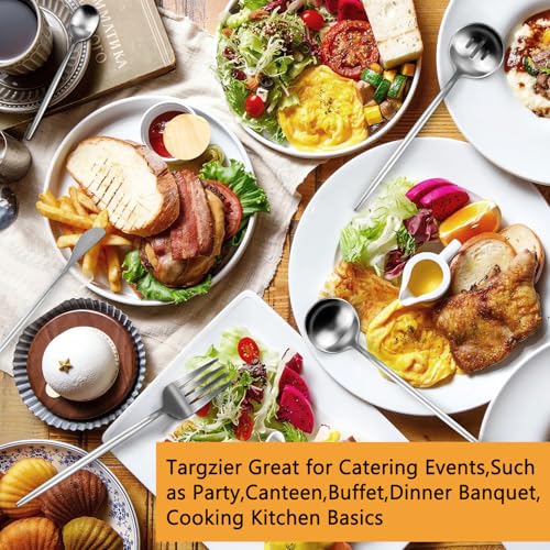 Large Serving Utensils Set,5 Pcs Stainless Steel Silver Serving Utensils with 10.8 Inch Serving Fork,10.3 Inch Serving Spoon,Slotted Serving Spoons,Sugar Spoons,Butter Knife for Party Buffet Banquet - color: Matte Silver