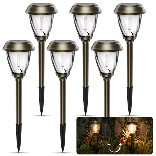XMCOSY+ Solar Pathway Lights Outdoor, 6 Pack Decorative Bubble Glass Garden Lights, 10/25 LM Brightness Warm White Glow, Auto On/Off Waterproof Landscape Lighting for Yard Walkway Driveway Lawn Patio - color: Bronze