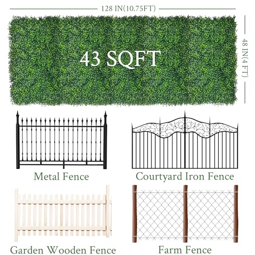 Artificial Ivy Privacy Fence Screen:48"x 128" (43 SQFT) 4-Layer Leaf UV-Anti Faux Greenery Boxwood Backdrop Ivy Vine Leaf Fence Panels for Outdoor, Indoor, Garden,Backyard and Decor - color: Boxwood, size: 48"x128"