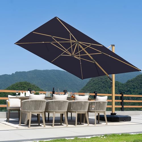 PURPLE LEAF 10‘ x 13’ Rectangle Patio Cantilever Umbrella Large Hanging Umbrella Teak Finished Aluminum Frame Windproof Offset Outdoor Sun Umbrellas for Beach Pool Deck, Navy Blue - color: Navy Blue / Umbrella Only, size: 10' x 13'