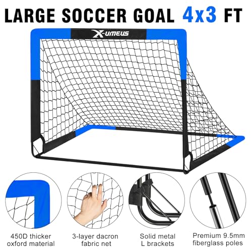 Kids Soccer Goals for Backyard Set of 2, 4 x 3 ft/6 x 4 Toddler Soccer Goal Training Equipment with Soccer Ball, Cones, Pop Up Soccer Net for Kids Age 3-5 4-6 6-8 8-12 10-12 Outdoor Games Sports Gifts - color: Blue, style: 4' x 3'
