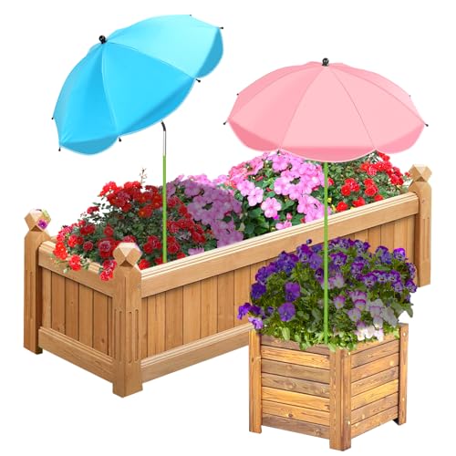 Axcoix 2 Pack Upgraded Plant Umbrellas for Outdoor Plants, 26" Larger Garden Plant Umbrella Shade with Adjustable Angle, 43.4" Higher Sun Shade for Plants, Potted Plant, Garden Beds (Pink & Blue) - color: 2 Pack-1Pink 1Blue