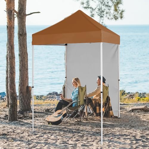 EAGLE PEAK Pop up Canopy 5x5, Outdoor Portable Canopy Tent with One Removable Sunwall, Carry Bag Included, Khaki - color: Khaki