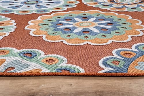 Outdoor Rug 8x10 Washable Area Rugs Indoor Outdoor Carpets Orange Bohemian Medallion Non Shedding Waterproof Easy Clean Patio Deck Porch Living Room Bedroom Garden RV (8 X 10 Orange) - color: 2-orange, size: 8' x 10' (Rectangular)