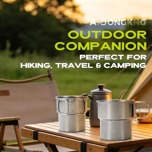 Foldable Camping Cup, 12oz Retro Coffee Mug, 304 Stainless Steel Drinking Cup with Foldable Handles, Outdoor Cookware Pot