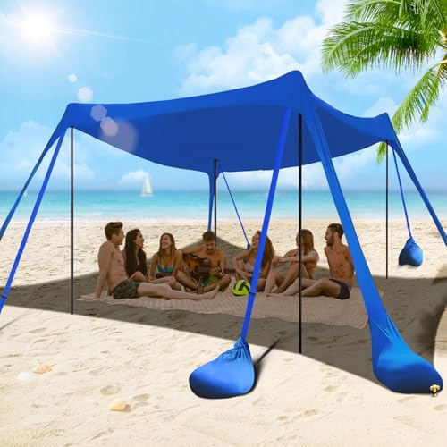 besuhot Beach Tent Sun Shelter 10x10FT Beach Shade Canopy with 8 Sandbags, UPF 50+ Protection Beach Shade Canopy, Outdoor Tent for Beach Camping Trips, Fishing, Backyard - color: Dark Blue