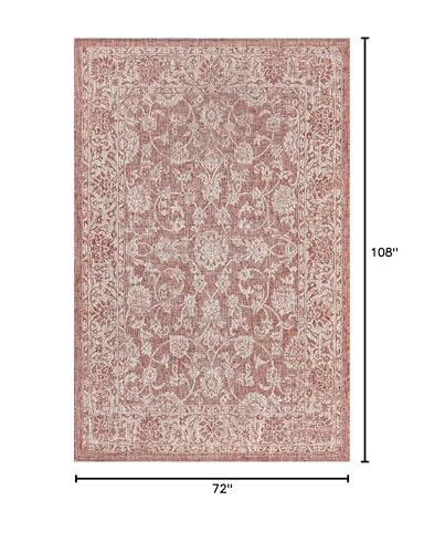 JONATHAN Y Weave Floral Indoor Outdoor Area Rug 6X9 Red/Taupe, Tela Bohemian Textured for Backyard, Patio, Porch, Easy-Cleaning, High Traffic, Pet-Friendly, Non-Shedding (SMB100A-6) - color: Red/Taupe, size: 6' x 9' (Rectangular)