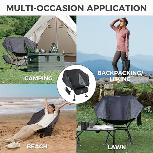 ATEPA UFO3.0 Ultralight Backpacking Chair, 330 lbs Heavy-Duty Aerospace Aluminum Folding Camp Chair with Hexagon Ergonomic Seat Anti-Sink Feet, Compact Portable Outdoor Gear for Hiking Fishing, Black - color: Black Pro- 1 Pack