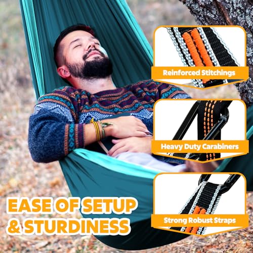 NATUREFUN Ultra-Light Travel Camping Hammock | 300kg Load Capacity,Breathable,Quick-Drying | 2 x Premium Carabiners,2 x Nylon Slings Included | Outdoor Indoor Garden - color: Dark Blue/Blue, size: 275x140cm