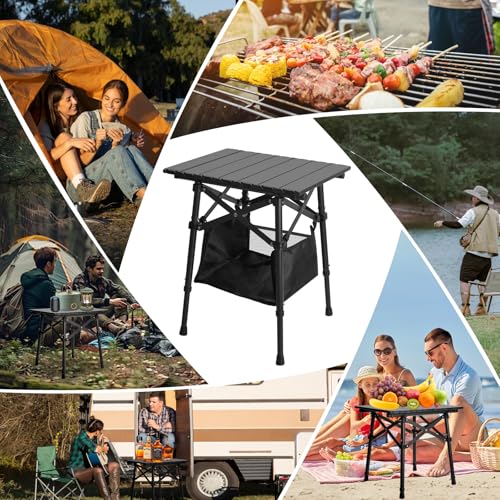 Folding Camping Table - Small Outdoor Table with Storage Bag - Adjustable Height 14.2'' & 18.9'', Portable Lightweight Aluminum Foldable Side Table for Picnic, BBQ, Beach & Tailgating (Small) - size: Small