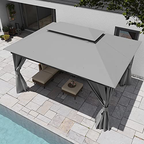 LAUSAINT HOME 10'x13' Outdoor Gazebo, Metal Frame Heavy Duty Patio Canopy Tent Shelter with Double Roofs, Mosquito Nettings and Privacy Screens for Backyard, Garden, Lawn, Gray - color: Gray, size: 10'x13'