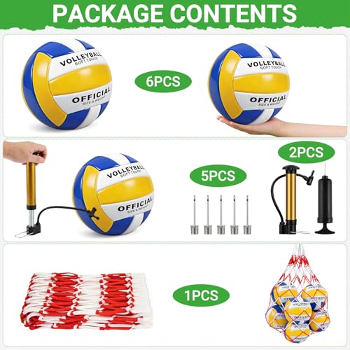 6 Pack Volleyballs Official Size 5, Waterproof Soft Volleyball With Pump and Net Bag for Indoor Outdoor Beach Pool Water Gym Training - Competition Volley Ball for Training Match for Beginner - color: Yellow-Blue-White
