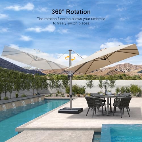 PURPLE LEAF Patio Umbrella with Base Included, 9ft Outdoor Aluminum Cantilever Umbrella with 360° Rotation, Aluminum Large Offset Umbrella for Outdoor Garden Pool, Beige - color: Beige, size: 9' x 9'