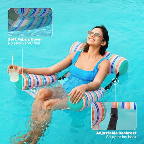 SLOOSH Inflatable Pool Floats Adult,2 Packs Floating Lounge Chairs,Blow up Pool Noodles for Adult Heavy Duty,Floating Chair for Party Summer Water Beach Lake Fun - style: Stripes-Blue,Light Green