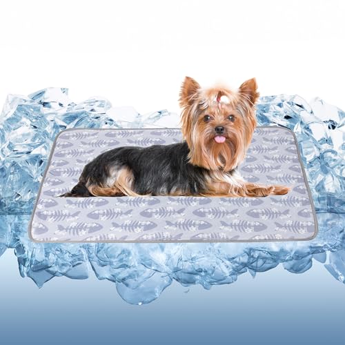 DELIFUR Cat Cooling Mat- Pet Cooling Mat Outdoor for Dogs Ice Pad for Kitten Cat Puppy Machine Washable (Medium, Grey Fishbone) - color: Grey Fishbone, size: M: 27.5" x 19.5"