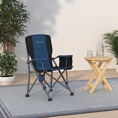 XGEAR Camping Chair with Padded Hard Armrest, Sturdy Folding Camp Chair with Cup Holder, Storage Pockets Carry Bag Included, Support to 400 lbs - color: 1-blue