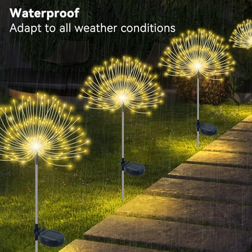 Slyuexu Solar Garden Lights Outdoor Waterproof, 2 Pack 120 LED Solar Firework Lights Decorative Garden Décor Outside for Flowerbed Pathway Party Christmas Decoration, Warm White - color: Warm White, size: 2 Pack