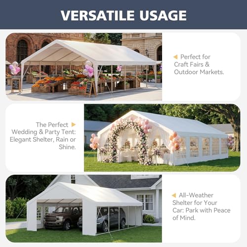 Party Tent 16x32 Canopy Heavy Duty, Waterproof Outdoor Event Tent with Removable Sidewalls & Roll-Up Door, Portable Carport for Wedding, BBQ, Camping, Birthday Party - size: 32x16ft