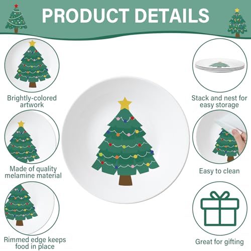 Naozinebi 4 Set 10 Inch Christmas Tree Plates Melamine Christmas Dinnerware Set Reusable Xmax Holiday Melamine Plate Dishwasher Creatively Drop Resistant Cute Plastic Dish - style: Christmas Tree