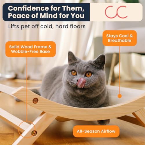 CallieCo Wooden Cat Hammock Bed, Modern Elevated Pet Lounger with Premium Wooden Frame & Breathable Fabric, Stylish Indoor & Outdoor Cat Bed for Cats & Small Dogs - Gray - color: Gray