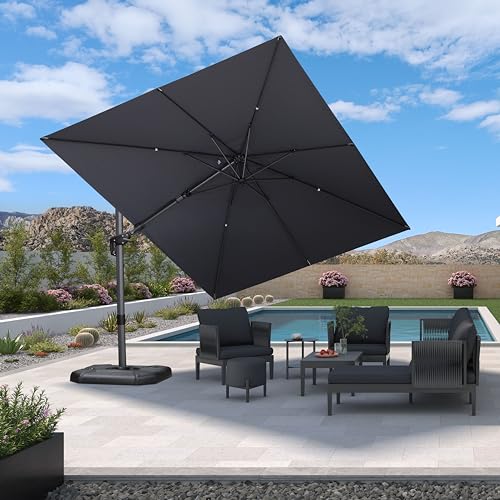 PURPLE LEAF 9' X 12' Left-right Tilt Patio Umbrella Outdoor Cantilever Swivel Rectangle Umbrella with Tilt Aluminum Offset Umbrella with 360-degree Rotation for Garden Deck Pool Patio Light Grey - color: Light Grey, size: 9' X 12', style: Left-right Tilt