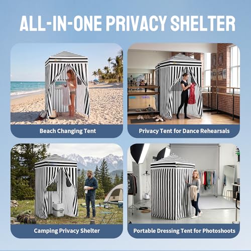CROWN SHADES 4x4 Pop Up Changing Tent, Patented One-Push Center Lock Portable Changing Room, Privacy Canopy for Camping, Poolside, Beach, Photoshoots, Black/White - color: Black/White, size: 4X4 FT