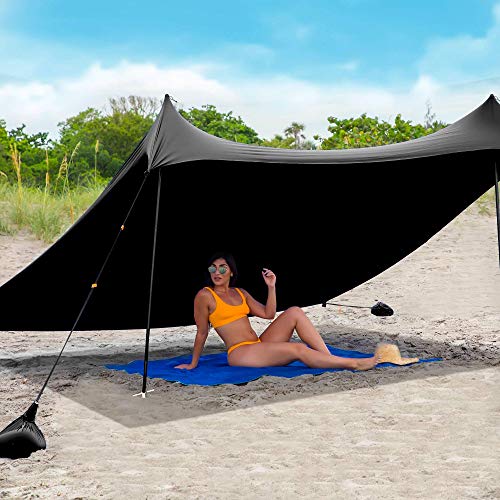 Red Suricata Family Beach Tent & Canopy, UPF50 Sun Shade, 4 Aluminum Poles, Sand Shovel, Large Portable Sun Shelter (Large, Black) - color: Black, size: Large 10' x 9'