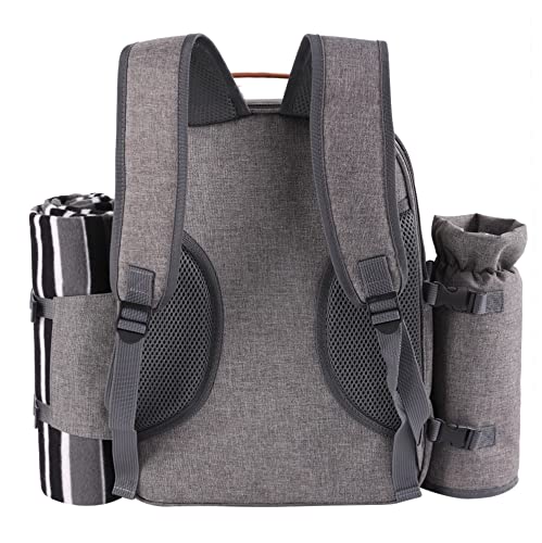 Apollo Walker Picnic Backpack Set for 2 Person with Cooler Compartment, Detachable Bottle/Wine Holder, Fleece Blanket, Plates and Cutlery Set - color: Lightgrey, size: 2 Person