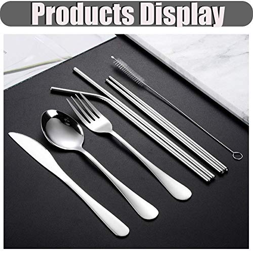 Travel Utensils Set with Case Reusable Stainless Steel Silverware Flatware Set 9 Pcs Portable Cutlery Eating Utensils Set for Lunch Boxes Workplace Camping School, Dishwasher Safe (Multi) - color: Multi Cutlery Set