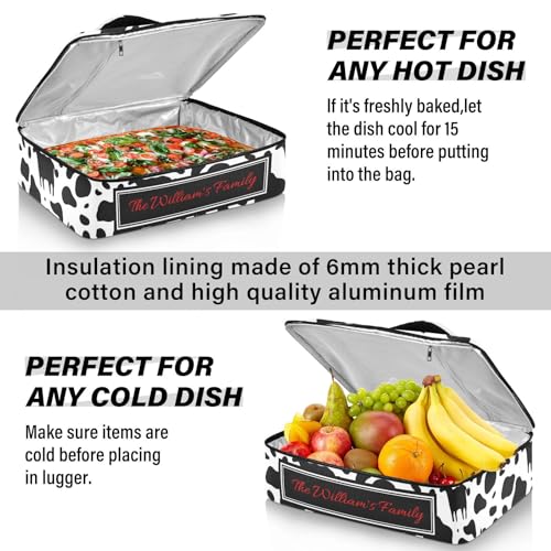 Kcldeci Custom Insulated Casserole Carrier Cow Print Personalized Food Carriers with Dish Storage Leakproof Lasagna Holder Bag for Lasagna Pan Baking Dish Casserole Dish - color: B03