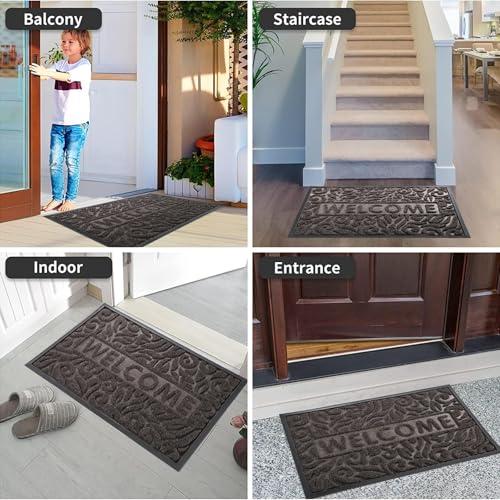 Yimobra Welcome Mat Outdoor 29.5x17, Waterproof Non-Slip Outdoor Mats for Front Door Outside Entrance, Low-Profile Entryway Mat Indoor for Garage Patio, Brown - color: Brown, size: 29.5x17 Inch